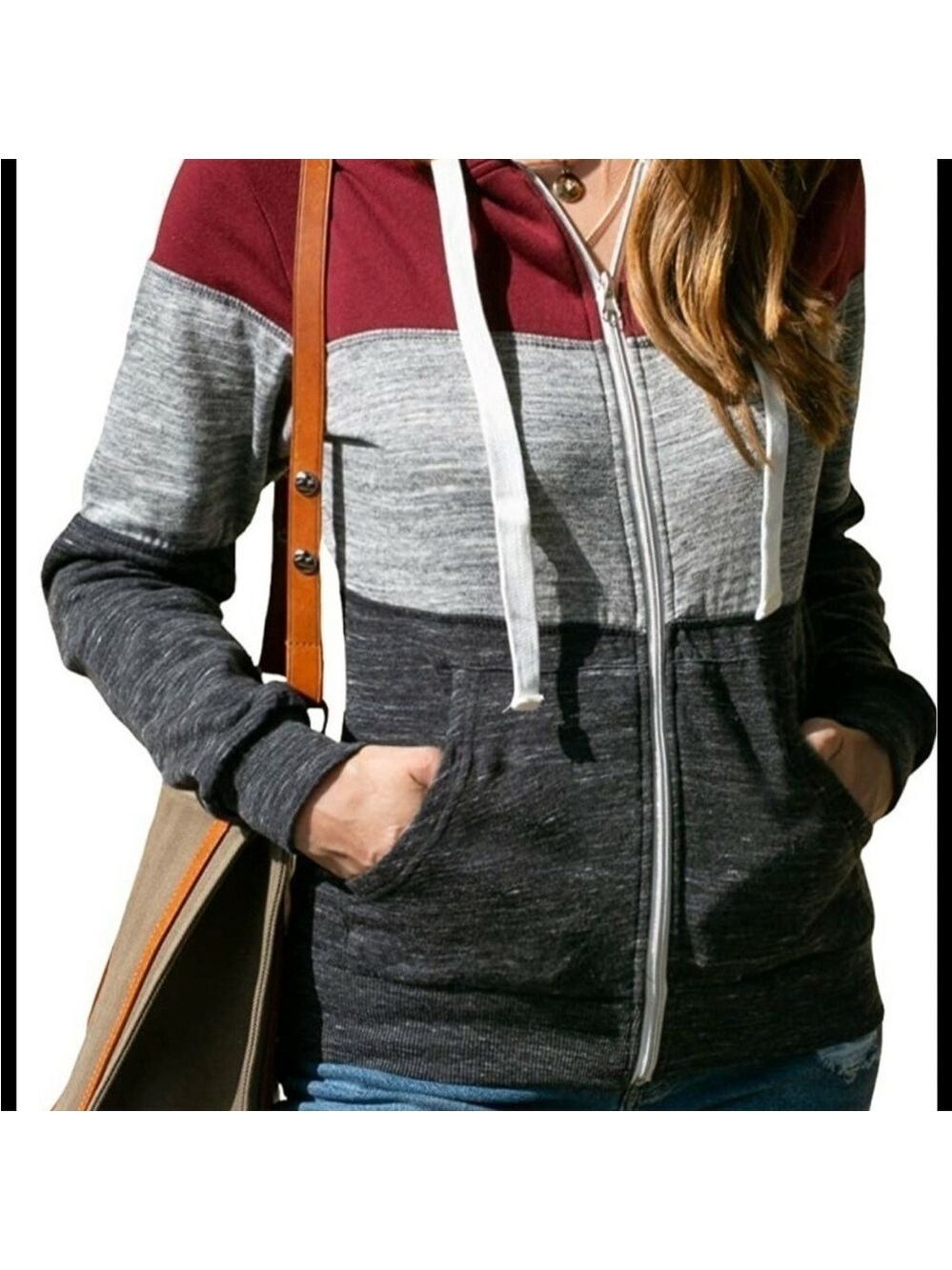 Women’s Colorblock Zip-Up Hoodie NWT – Medium Doublju